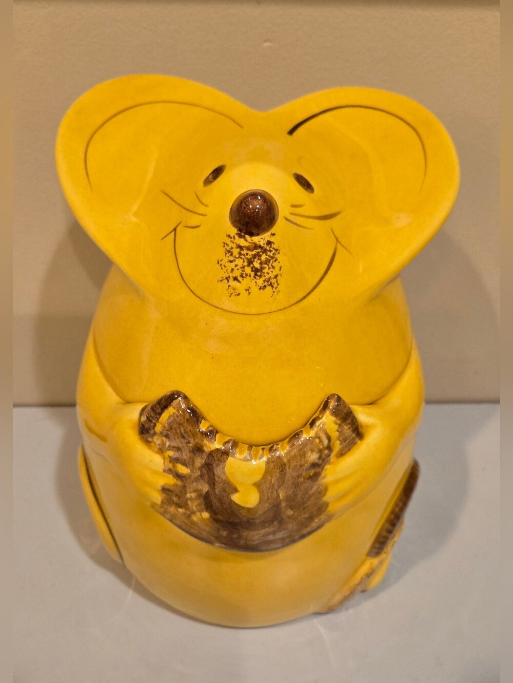 Vintage 1970s Doranne Of California Yellow Ceramic Mouse Cookie Jar